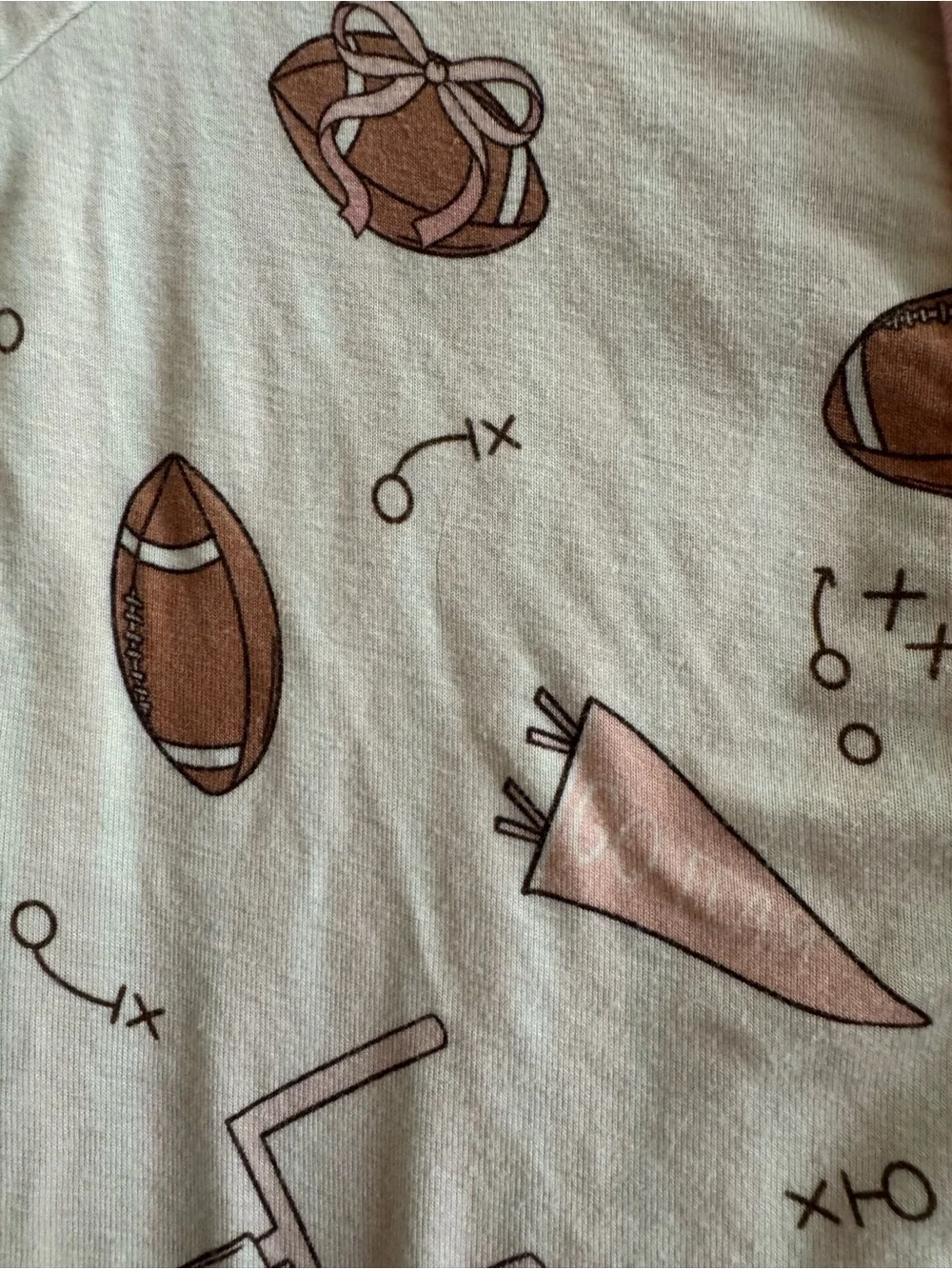 Caden Lane Pink & Cream Football Print Kids One-Piece Pajama